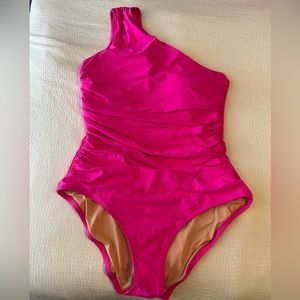 Jcrew one-shoulder one-piece swim 12 Neon Flamingo Pink. NWT